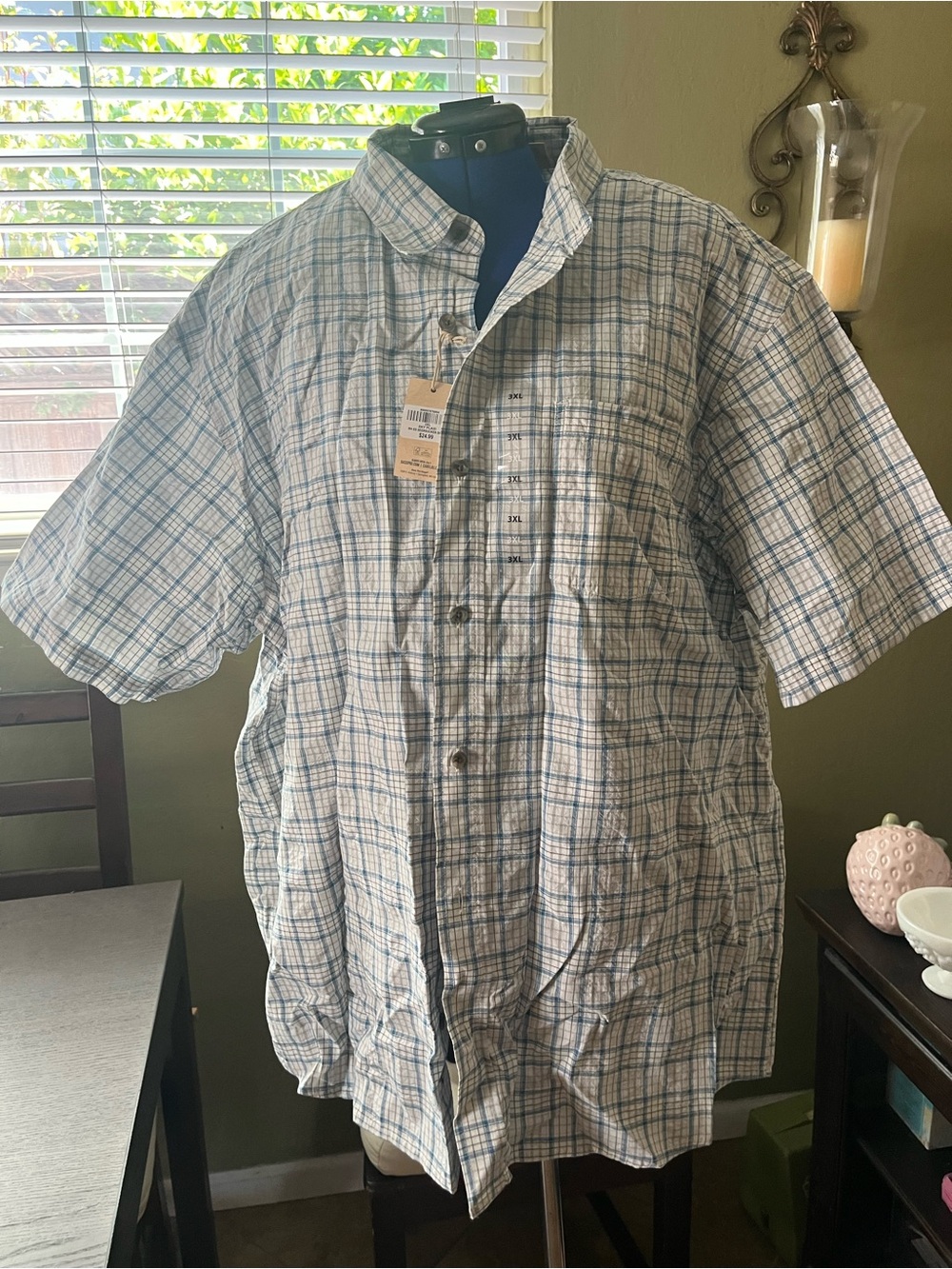 RedHead Men's Short-Sleeve Plaid Button-Down Shirt in White & Blue